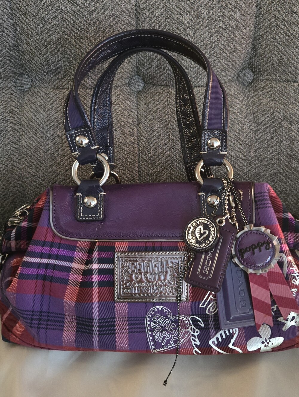 Vintage Coach Poppy Purple Plaid Satchel with Purple Trim - Picture 2 of 6